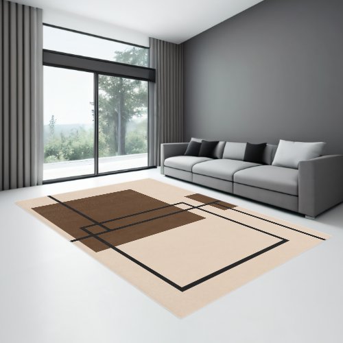 Modern Minimalist Geometric Beige Brown Black Chic Rug