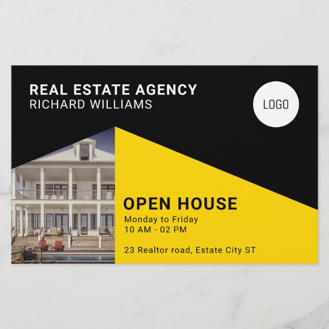 Modern minimalist geometric black yellow  flyer (Front)