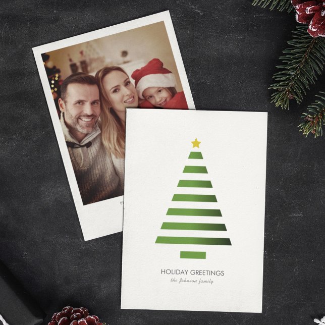 Modern Minimalist Geometric Christmas Tree Photo Holiday Card (Creator Uploaded)