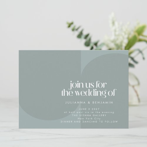 Modern Minimalist Geometric Dusty Teal Wedding Invitation