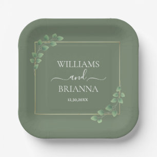 Modern Minimalist Geometric Frame Wedding Paper Plates