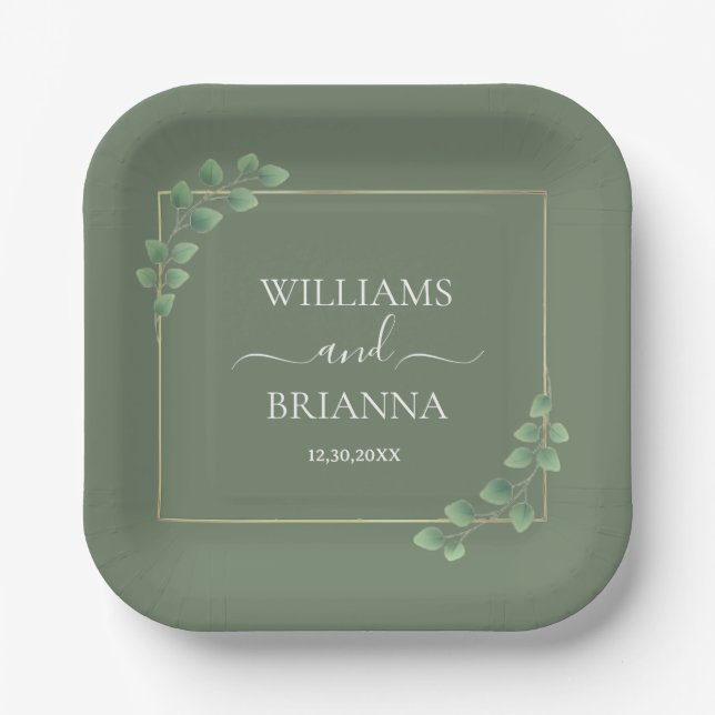 Modern Minimalist Geometric Frame Wedding  Paper Plates (Front)