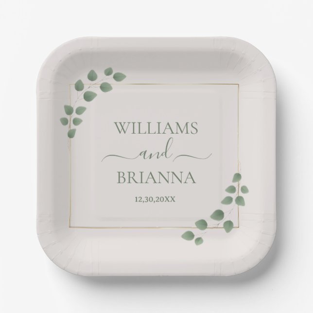 Modern Minimalist Geometric Frame Wedding  Paper Plates (Front)