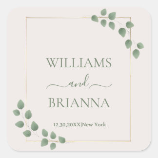 Modern Minimalist Geometric Frame Wedding Square Sticker