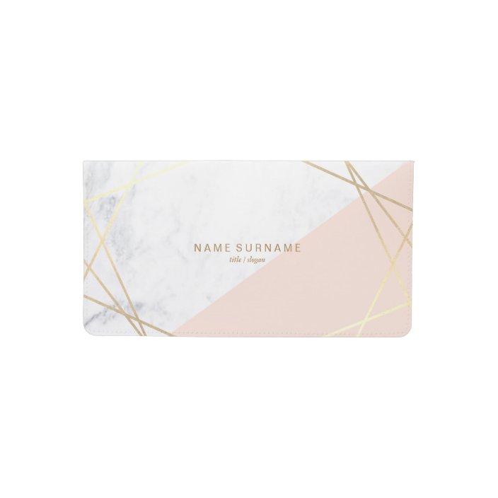 Modern Minimalist Geometric Gold Light Pink Marble Checkbook
