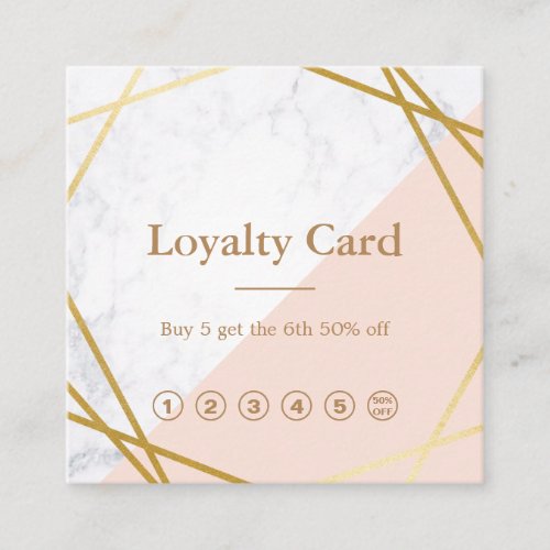 Modern Minimalist Geometric Marble Gold Loyalty Square Business Card