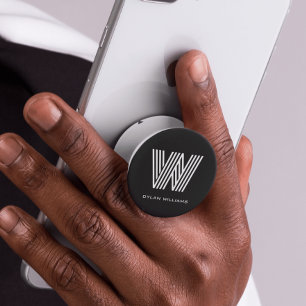 Modern Minimalist Geometric Monogram Black PopSocket