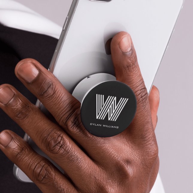 Modern Minimalist Geometric Monogram Black PopSocket (Creator Uploaded)