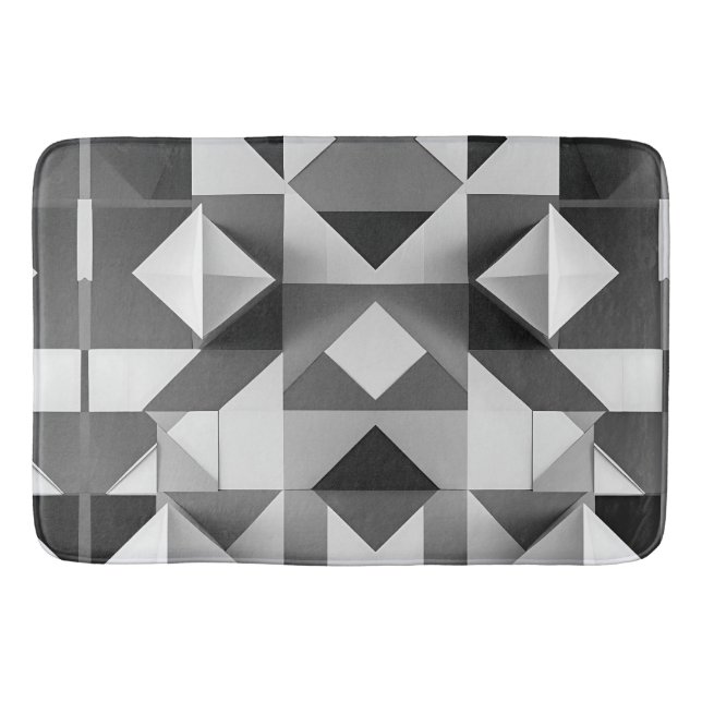 Modern Minimalist Geometric pattern Black, White  Bath Mat (Front)