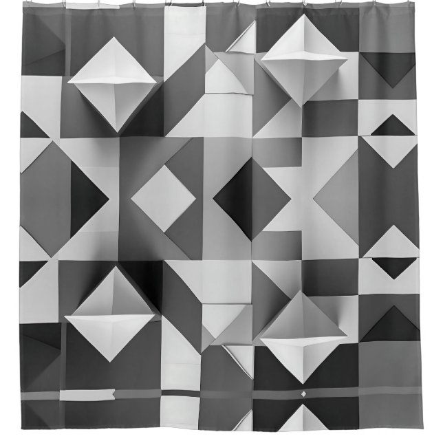 Modern Minimalist Geometric pattern Black, White  Shower Curtain (Front)