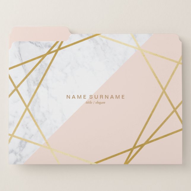 Modern Minimalist Geometric Pattern Marble Gold File Folder (Front Left)