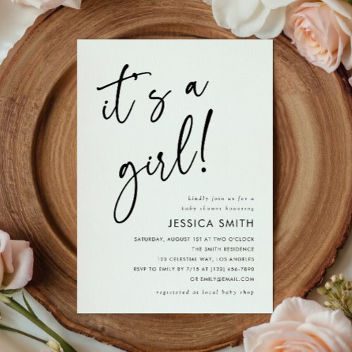 Modern Minimalist Girl Baby Shower Invitation