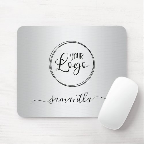 Modern Minimalist Girly Pale Silver Gradient Logo Mouse Pad
