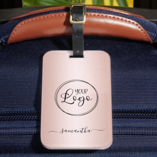Modern Minimalist Girly Rose Gold Gradient Logo Luggage Tag
