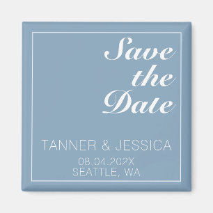Modern Minimalist Glacier Blue & White Save Date Magnet