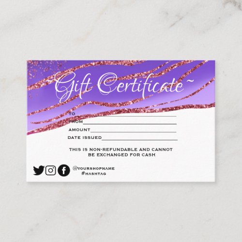 Modern minimalist glitter  Gift certificate