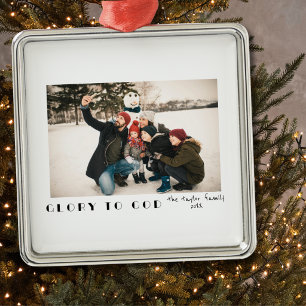 Modern Minimalist Glory to God Photo Metal Ornament