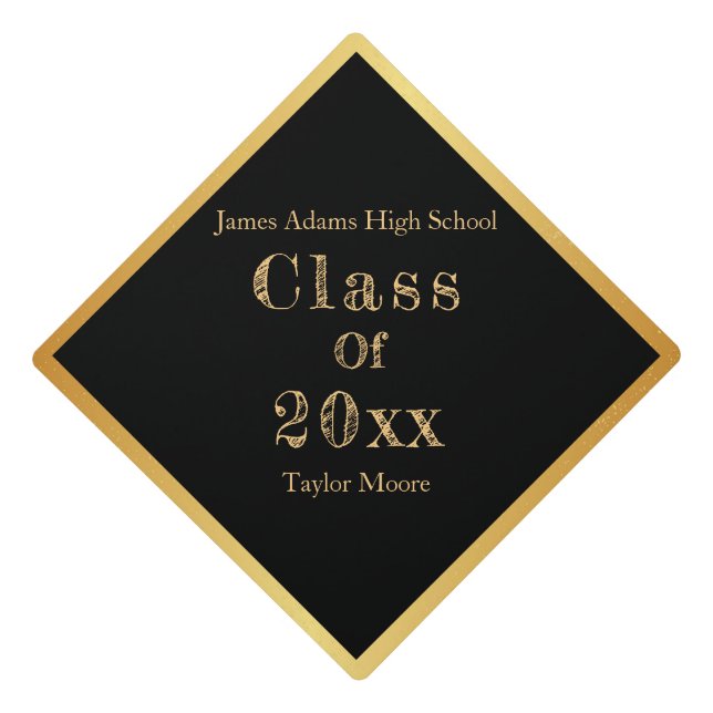 Modern Minimalist Gold Accented Graduation Cap Topper (Front)
