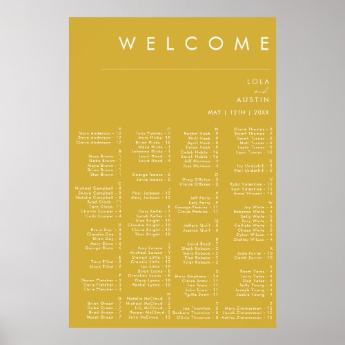 Modern Minimalist Gold Alphabetical Seating Chart 