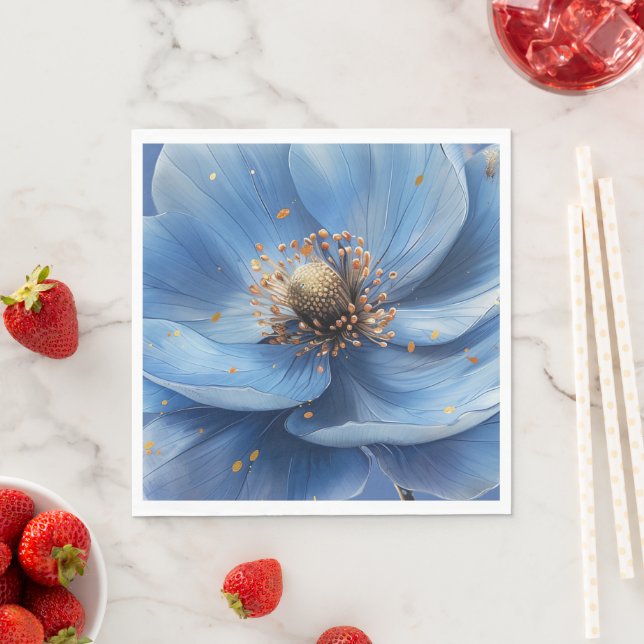 Modern Minimalist Gold and Blue Poppy  Napkins (Insitu)