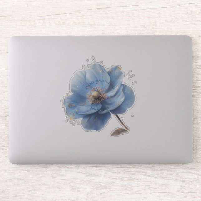 Modern Minimalist Gold and Blue Poppy Sticker (Computer)
