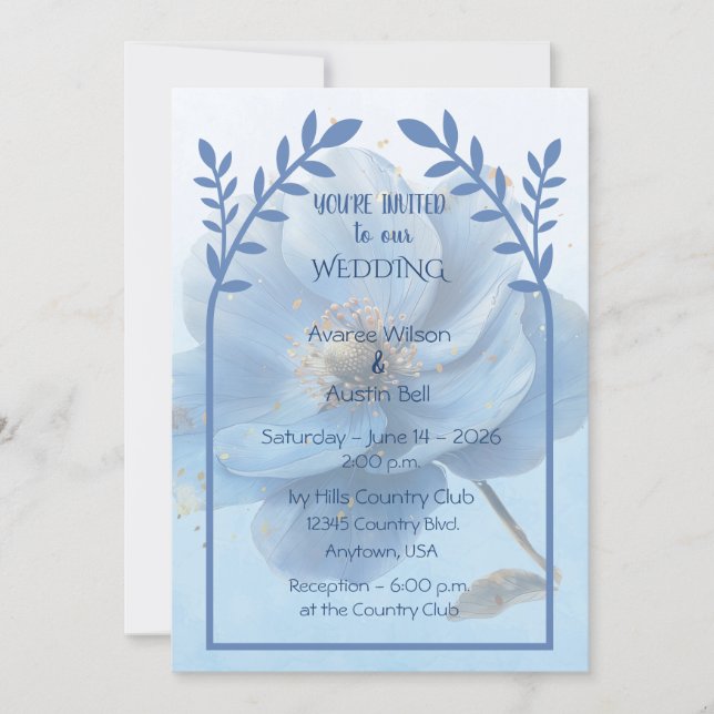 Modern Minimalist Gold and Blue Wedding   Invitation (Front)