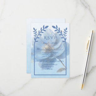 Modern Minimalist Gold and Blue Wedding RSVP Card