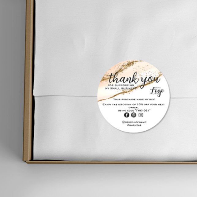 Modern minimalist Gold and peach order thank you Classic Round Sticker (Creator Uploaded)
