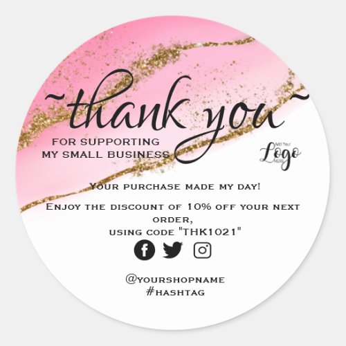 Modern minimalist Gold and pink order thank you Classic Round Sticker