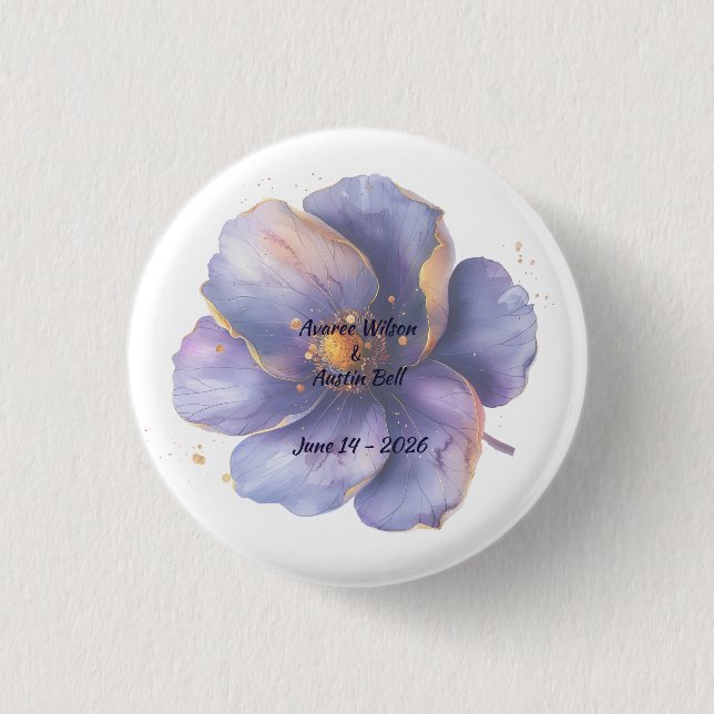 Modern Minimalist Gold and Purple Wedding  Button (Front)