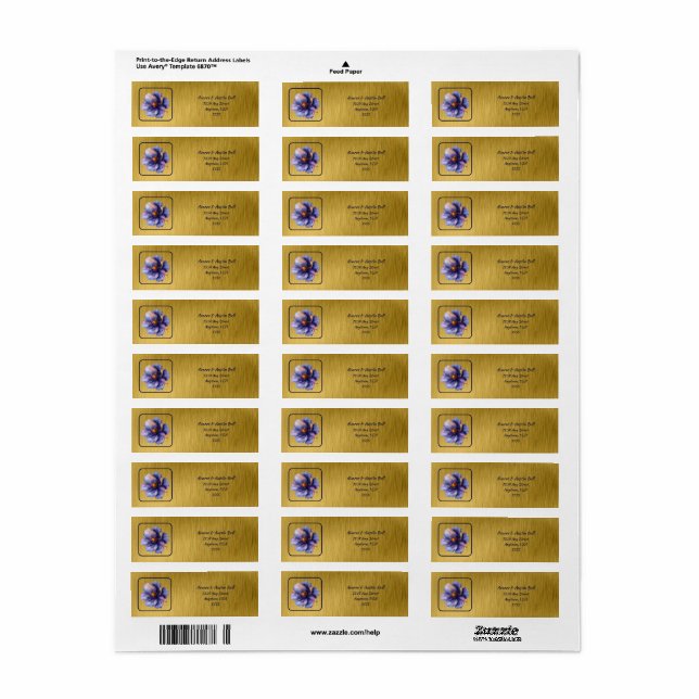 Modern Minimalist Gold and Purple Wedding  Label (Full Sheet)