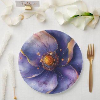 Modern Minimalist Gold and Purple Wedding  Paper Plates