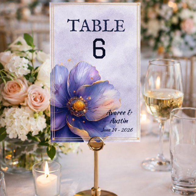 Modern Minimalist Gold and Purple Wedding  Table Number (Creator Uploaded)