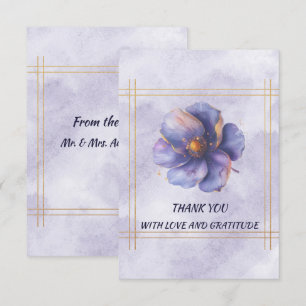 Modern Minimalist Gold and Purple Wedding Thank You Card