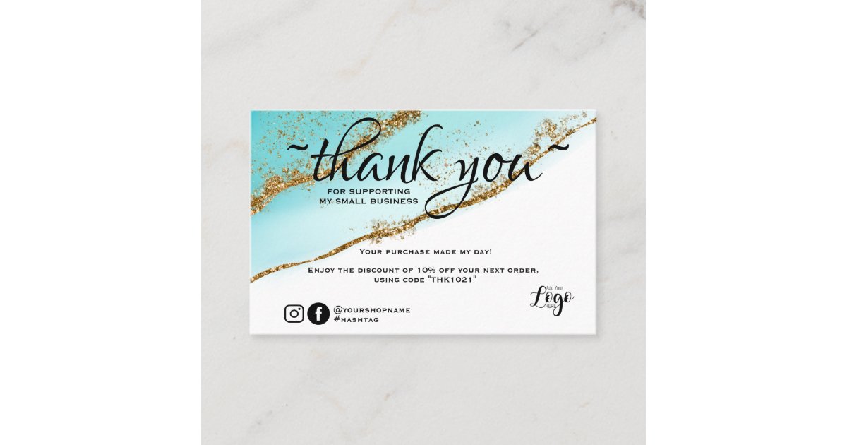 Modern minimalist Gold and teal order thank you Business Card | Zazzle