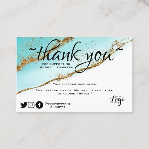 Modern minimalist Gold and teal order thank you Business Card