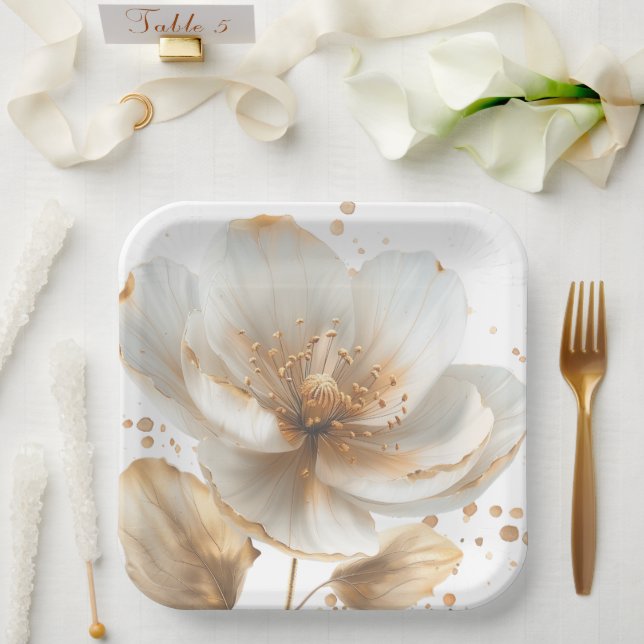 Modern Minimalist Gold and White Wedding Paper Plates (Wedding)