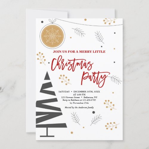 Modern minimalist gold black and red christmas invitation