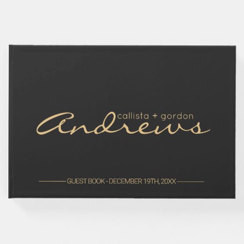 Modern Minimalist Gold Black Typography Wedding Guest Book