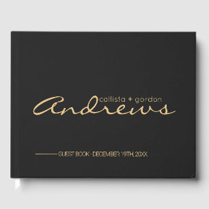 Modern Minimalist Gold Black Typography Wedding Guest Book
