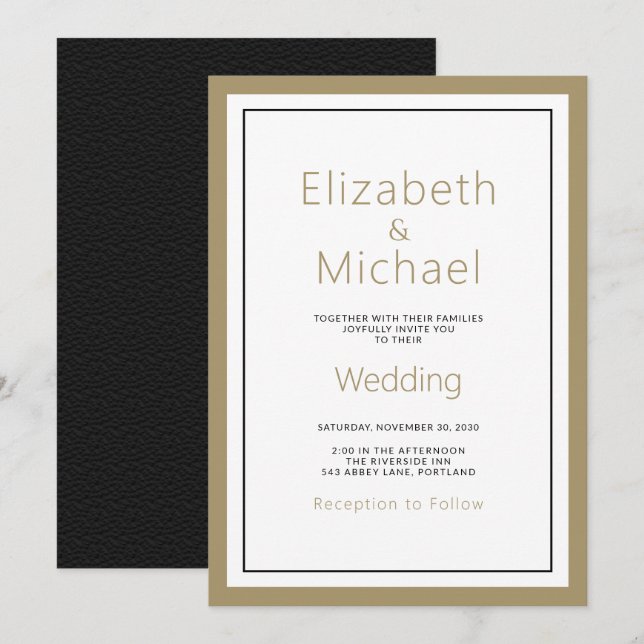Modern Minimalist Gold Black Wedding Invitation (Front/Back)