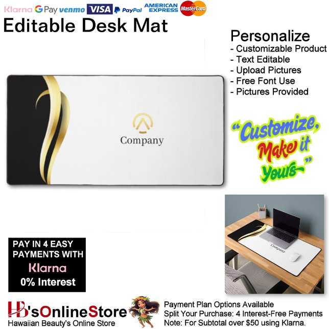 Modern Minimalist Gold Black White Business Desk Mat (Modern Minimalist Gold Black White Business Desk Mat.)