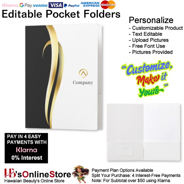 Modern Minimalist Gold Black White Business  Pocket Folder (Modern Minimalist Gold Black White Business Pocket Folder.)