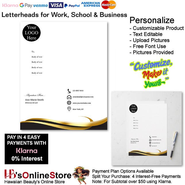 Modern Minimalist Gold Black White Signature Letterhead (Modern Minimalist Gold Black White Signature Letterhead.)