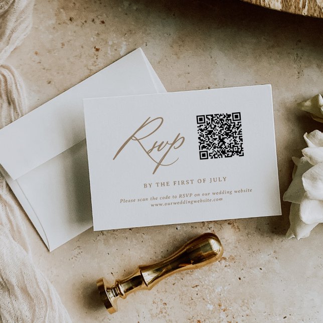 Modern Minimalist Gold Calligraphy Wedding QR code RSVP Card (Creator Uploaded)