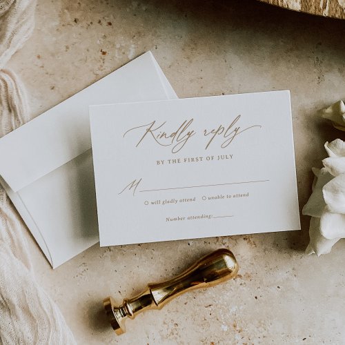 Modern Minimalist Gold Calligraphy Wedding RSVP Card