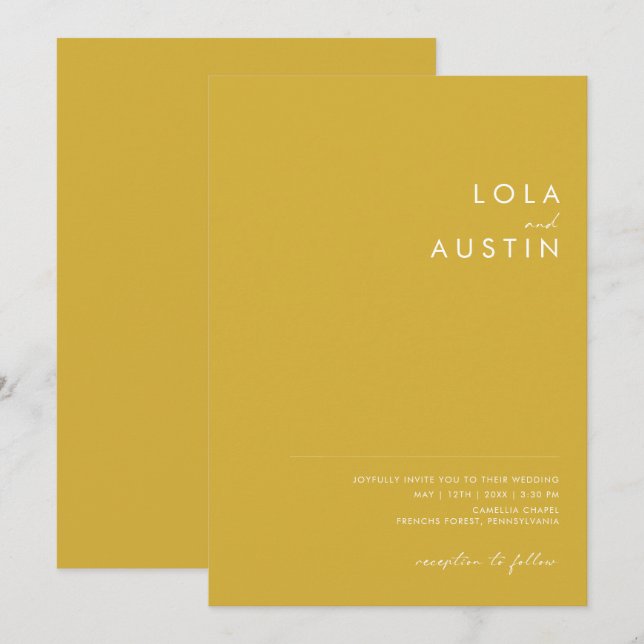 Modern Minimalist Gold Casual Wedding Invitation (Front/Back)