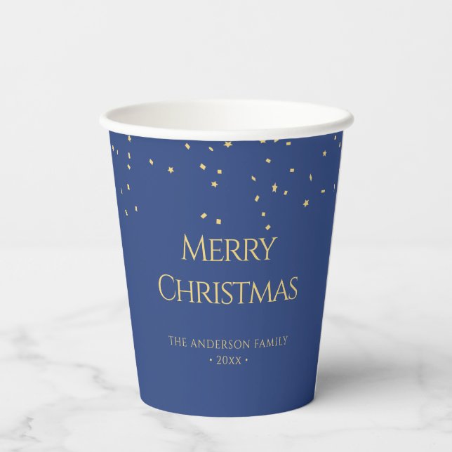 Modern Minimalist Gold Confetti Merry Christmas Paper Cups (Back)