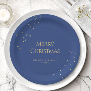 Modern Minimalist Gold Confetti Merry Christmas Paper Plates