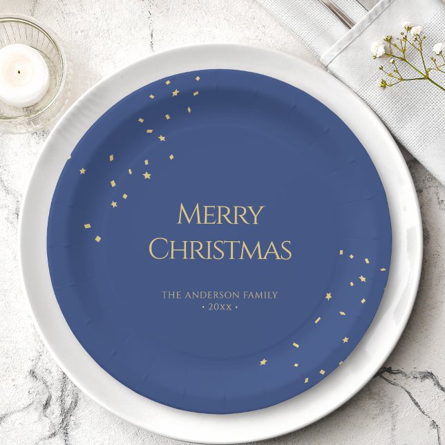 Modern Minimalist Gold Confetti Merry Christmas Paper Plates (Creator Uploaded)